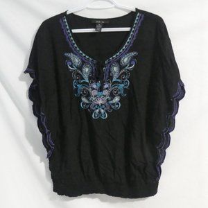 STYLE & CO. | medium | Black Embroidered Bohemian Blouse | NWOT